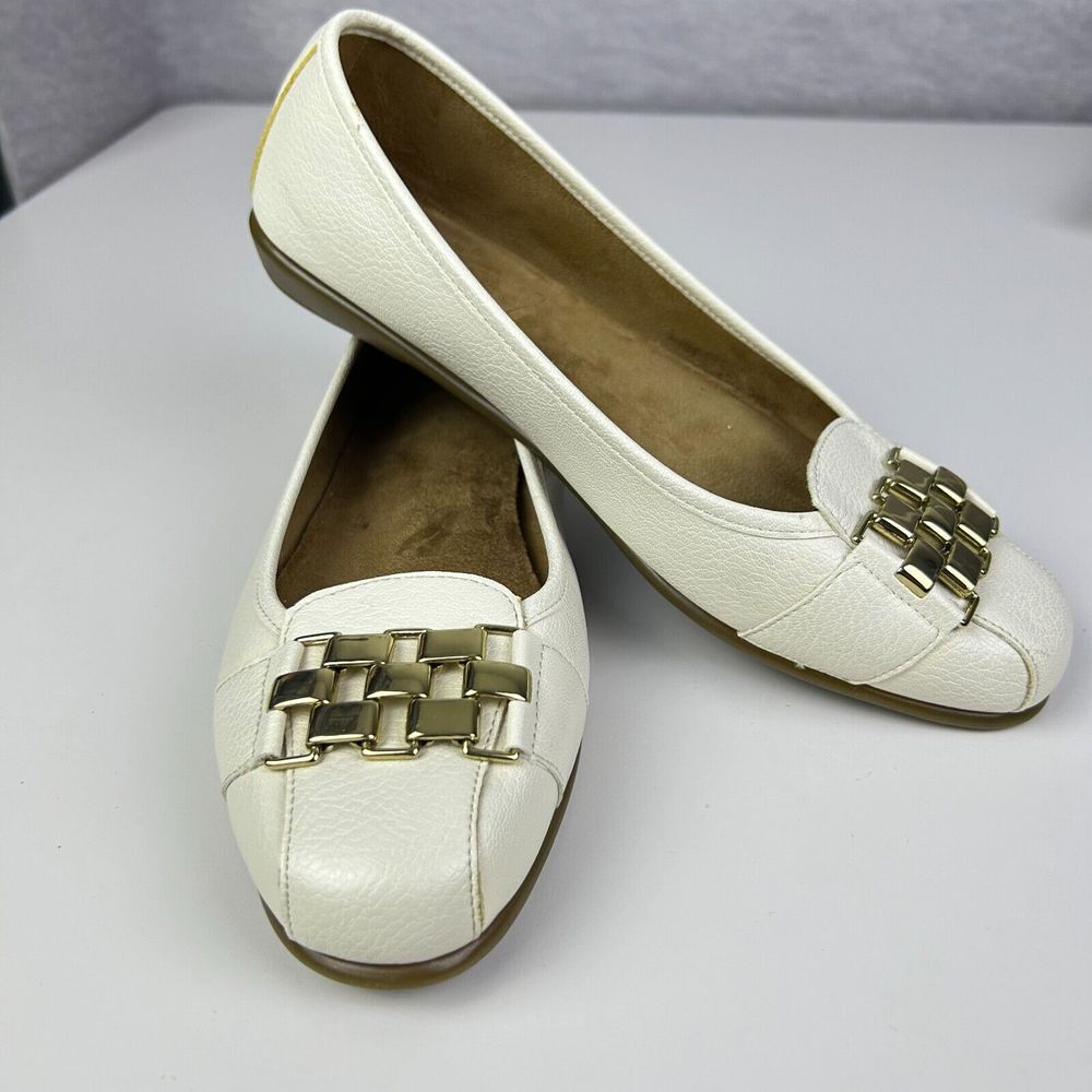 Aerosoles Stitch 'N Turn Beige Sure Bet Ballet Flat Shoes Women's Size 10â